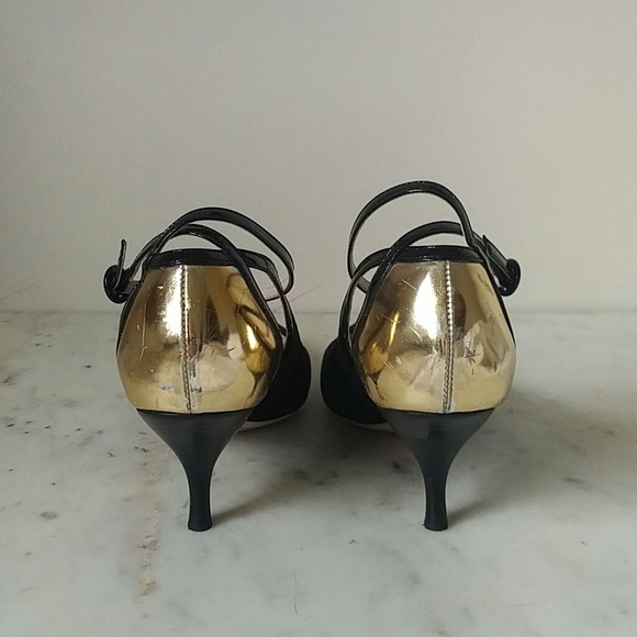 Nina Ricci - glam black suede and patent gold heel - Picture 5 of 6